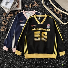 抖音品质秋男V领棒球服卫衣字母图案印花三条杠拼色外套WY05P43，女装短外套，星座1013-1