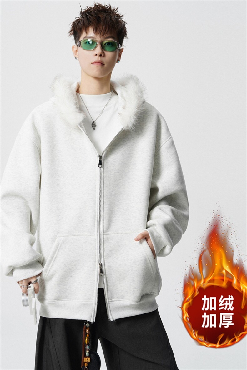 重磅580G！2025秋冬男士毛领开衫卫衣保暖外套WY90特P75,男装棉衣,电商B220