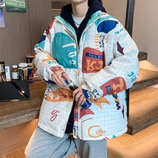 秋冬季潮牌印花服两面穿衣男高街情侣宽松面包服W5468-P75，男装棉衣，星座512-3