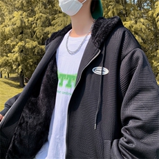 WY6113J/加绒P75连帽卫衣男宽松外套男上衣羊羔毛加厚加绒卫衣，男装卫衣，电商A141