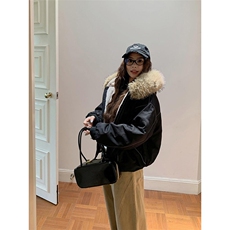 现货重磅boxy短款棉衣座山雕大毛毛领男女棉服水洗工装厚外套，男装棉衣，电商A486