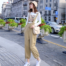 2021春秋款时尚减龄背带裤+印花T恤两件套舒适潮流，女装套装/套裙，秋水欣儿