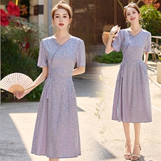 新中式国风连衣裙女2025夏季新款气质修身显瘦提花妈妈装旗袍裙子，女装套装/套裙，多彩