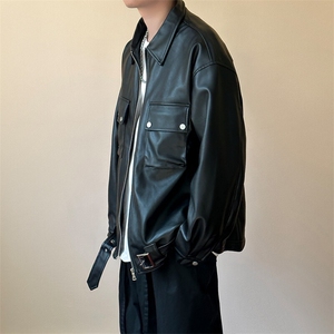现货-潮牌工装皮夹克男时尚宽松皮衣帅气潮流机车服-AP23092-P110图片