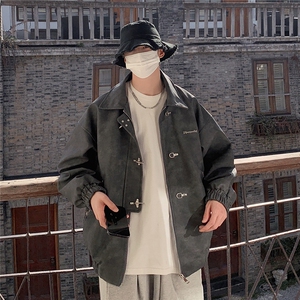 美式港风夹克男大码夹克男水洗雪花皮衣男JK8741P130控168图片