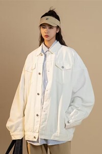 春秋季白色牛仔外套男士韩版潮流ins百搭工装牛仔衣夹克男棒球图片