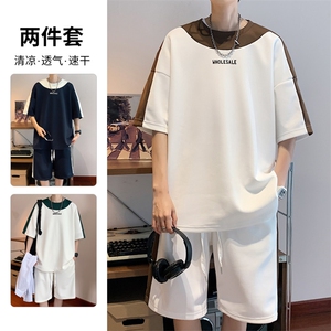 直播品质！2024夏季新款男士珠地短袖套装撞色学生一套TZP002P70图片