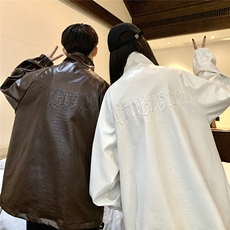 大码pu皮衣夹克钢印美式女复古oversize显瘦设计感情侣机车外套秋，男装夹克，星座226-2