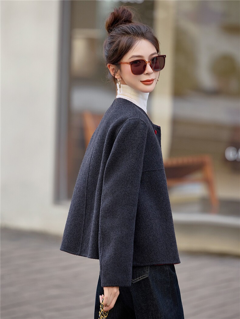 羊毛双面毛呢外套小个子短款女2025年冬季新款洋气百搭羊毛大衣,女装毛呢外套,众宇琦
