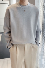 盗图轻熟风慵懒袖口开叉宽松毛衣百搭纯色线衣M25/P70，男装针织衫/毛衣，电商A243