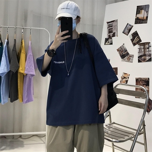 T06常年款男士休闲字母印花T恤衫外套圆领半袖五分袖TEE男女中性图片