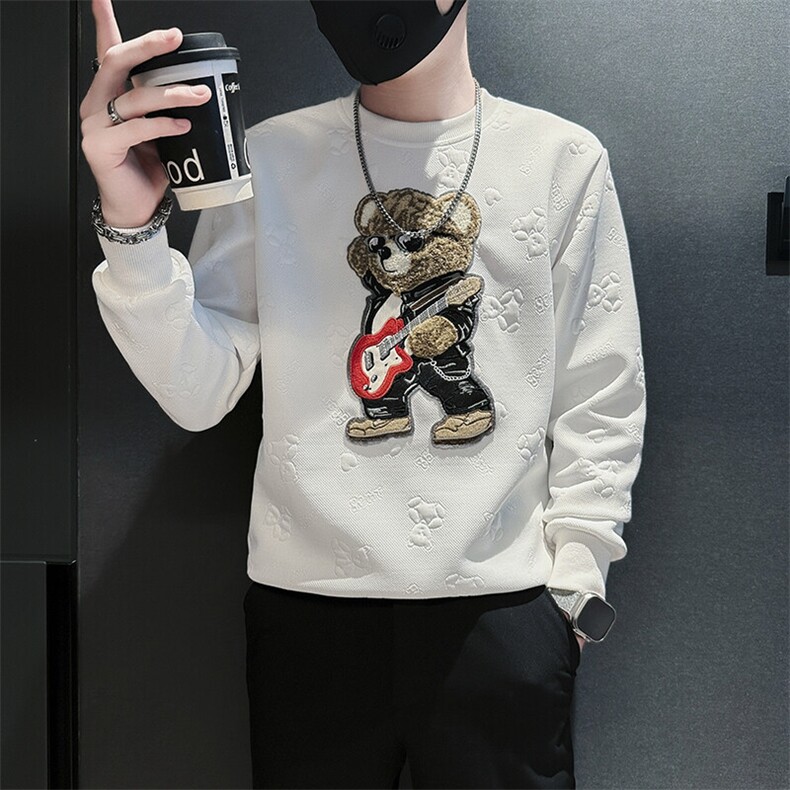 痞帅高级感小熊圆领卫衣外套男社会小伙店主风301C-WY46-P58控78,男装卫衣,星座301C（原B323）