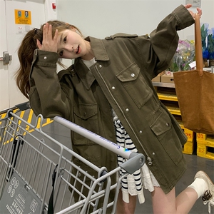 高级感牛仔风衣外套女小个子春季新款爆款美式复古抽绳工装大衣潮图片