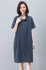 牛仔连衣裙女2024年夏季新款大码宽松显瘦遮肉减龄中长款衬衫裙子，女装连衣裙，韩派