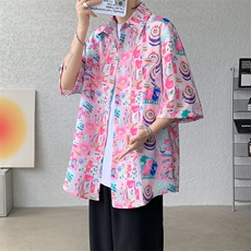 8XL-M特大码古巴领花衬衫男复古夏威夷情侣沙滩短袖衬衣CS514P35，男装衬衫，电商D206-1