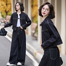 高级感气质牛仔短外套女春秋新款小个子宽松百搭复古长袖夹克上衣，女装牛仔外套，潮流依族