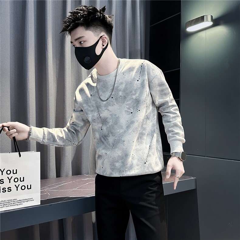破洞扎染印花圆领卫衣男社会小伙店主风301C-WY68-P58控88图片
