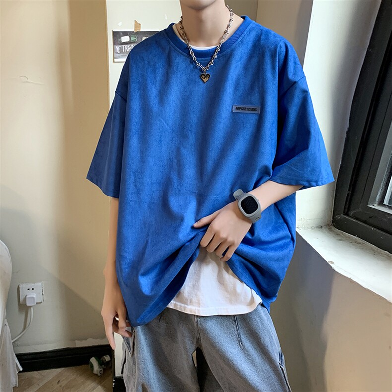 冰丝鹿皮绒衣服男宽松短袖T恤ins港风日系上衣嘻哈T1021-P30,男装T恤,星座512-2