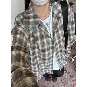 格子衬衫外套男女中性春季新款百搭叠穿宽松慵懒风磨毛衬衣图片