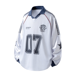 美式翻领POLO衫大码M-5XL插肩拼接V领球衣长袖T恤T78096P48控78,男装T恤,星座227-7