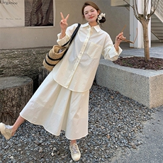 米白色时尚减龄轻薄衬衫套装女2025夏季新款小个子休闲短裤两件套，女装套装/套裙，浙宝305