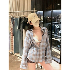 TC617-P45格纹衬衫外套女2026春季设计感小众翻领长袖宽松衬衣，男装衬衫，星座617A-2