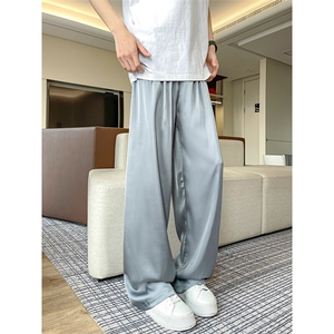 8XL-M 特大码冰丝裤醋酸阔腿裤男缎面高腰垂感防晒凉凉裤K979P45图片