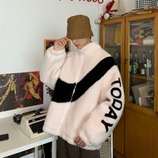 黑白撞色羊羔毛加厚外套棉服mj259，男装棉衣，电商B288
