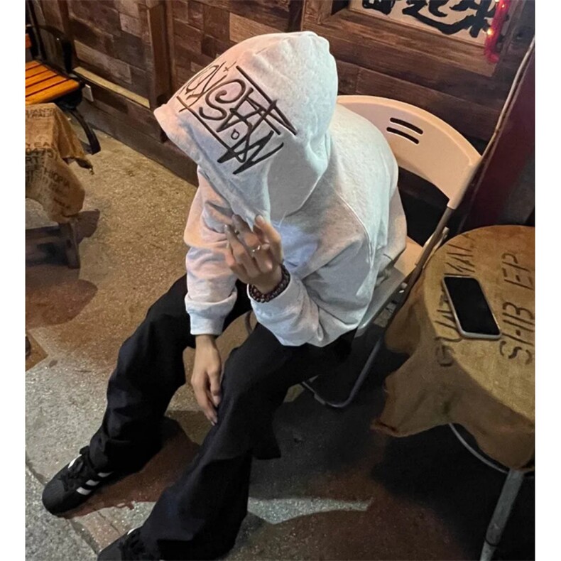 刺绣美式复古字母连帽卫衣男女春秋季宽松休闲情侣装外套帅气上衣,女装短外套,星座601-1