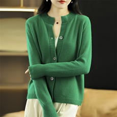 2025年秋季新款七针四扣针织羊毛开衫时尚休闲通勤百搭，女装羊毛衫，洁纯羊绒