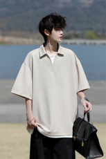 8XL-M假两件V领短袖t恤男夏翻领半袖宽松重磅华夫格大码DT001P40，男装T恤，电商B312