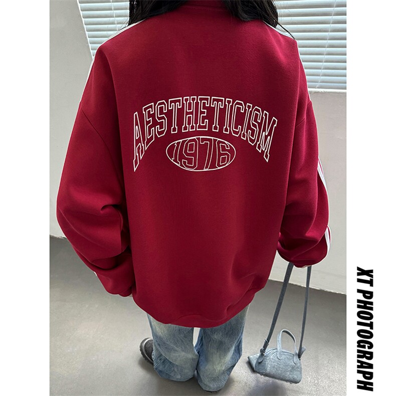 主推美式半拉链复古学院风球衣中性卫衣宽松外套男女G1092P68,女装短外套,电商A339