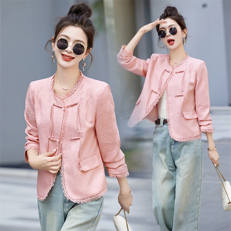 2024年流行时尚独特古风提花盘口春季新款，女装短外套，涵亦佰惠