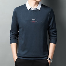DC6842钱塘2020-3春季新款时尚假两件上衣男士长袖纯棉休闲T恤P60，男装T恤，钱塘207-3