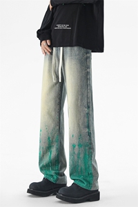 B221美式ins高街暗黑小众印花松紧腰直筒牛仔裤LK24264-特P40控68图片