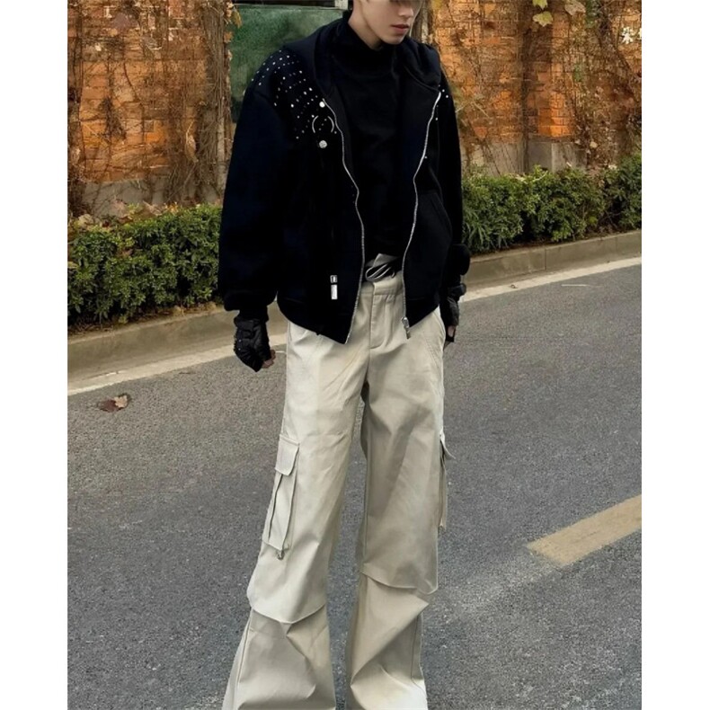 可拆卸领烫钻外套男款痞帅发型师潮牌男女重磅开衫卫衣~HY113,女装短外套,星座601-1