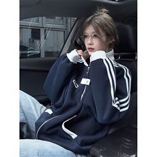 网图有货美式撞色运动加绒夹克男女三条杠开衫棒球服A986-P55，男装夹克，星座1505