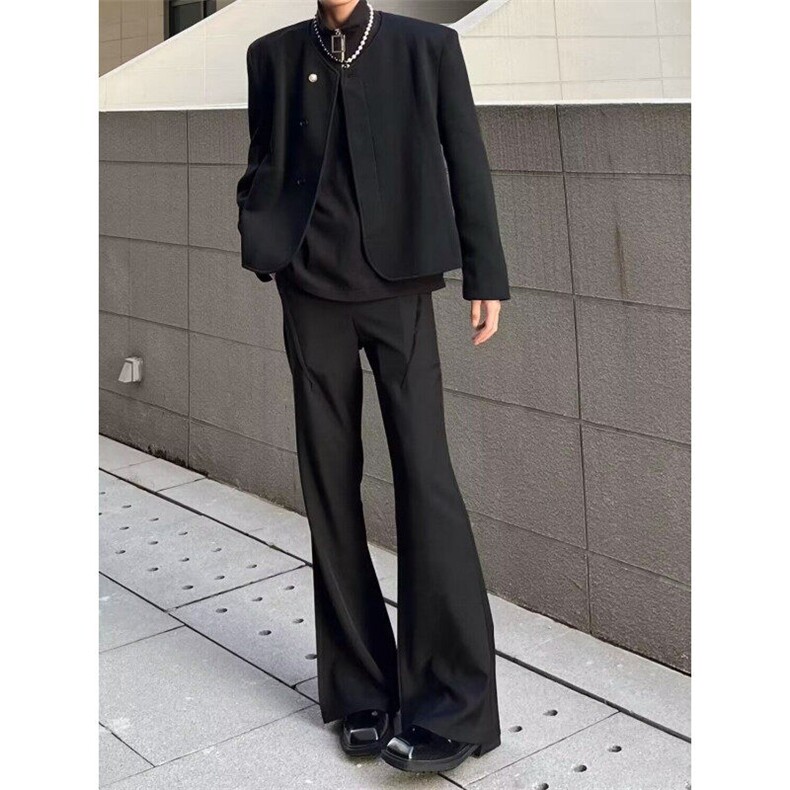 垂感褶皱西裤男款夏季薄款高个子显瘦高级感冰丝休闲直筒微喇裤子,男装休闲裤,星座506A