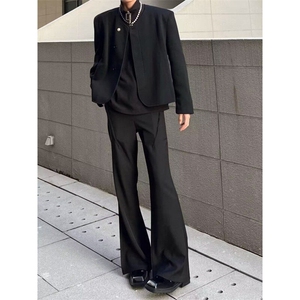 垂感褶皱西裤男款夏季薄款高个子显瘦高级感冰丝休闲直筒微喇裤子图片