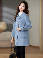 2024秋冬新款简约时尚气质显瘦纯羊毛中长款双面羊毛大衣，女装双面呢大衣，媚琳依坊