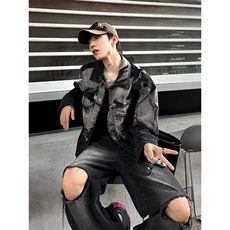 【自家图】美式牛仔外套男扎染高街双排扣夹克N525P85118，男装工装外套，星座301D-2(原星座1004-1）