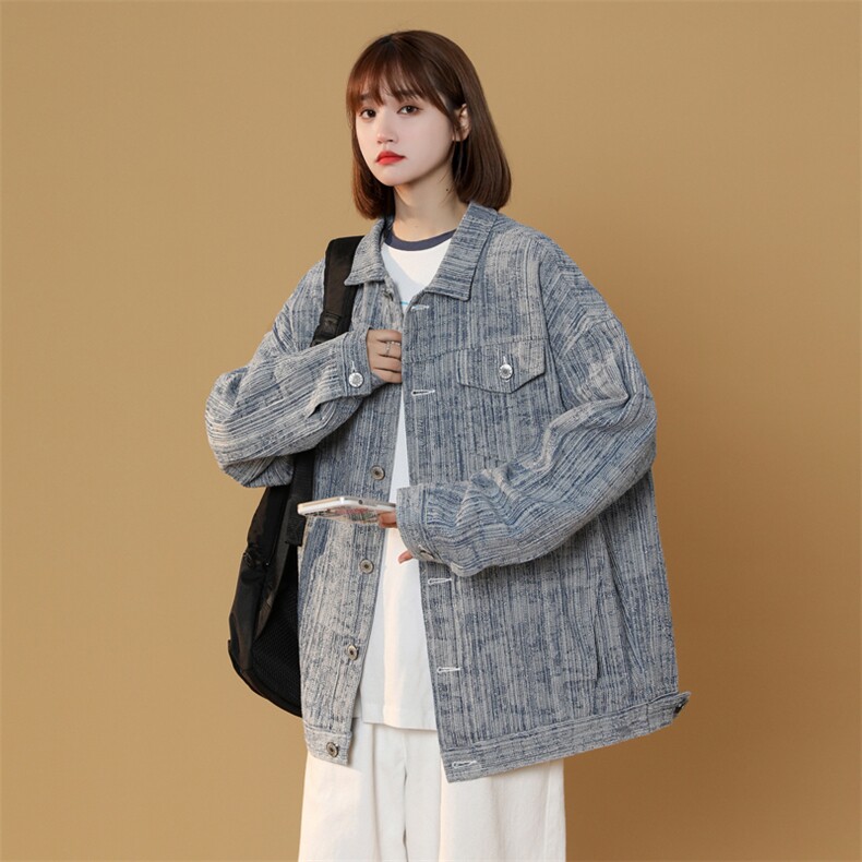 JK6017/P75春装现货中性风洗水宽松牛仔外套夹克男女大码上衣控98图片