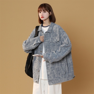 JK6017/P75春装现货中性风洗水宽松牛仔外套夹克男女大码上衣控98图片