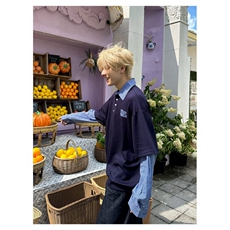常规青少年时尚长袖潮流潮宽松型高品质假两件P0L0衬衫春秋季，男装Polo衫，星座506A