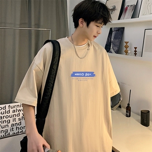 CL3男女中性圆领短袖半袖T恤衫外套大码蓝字母印花学生TEE潮宽松图片