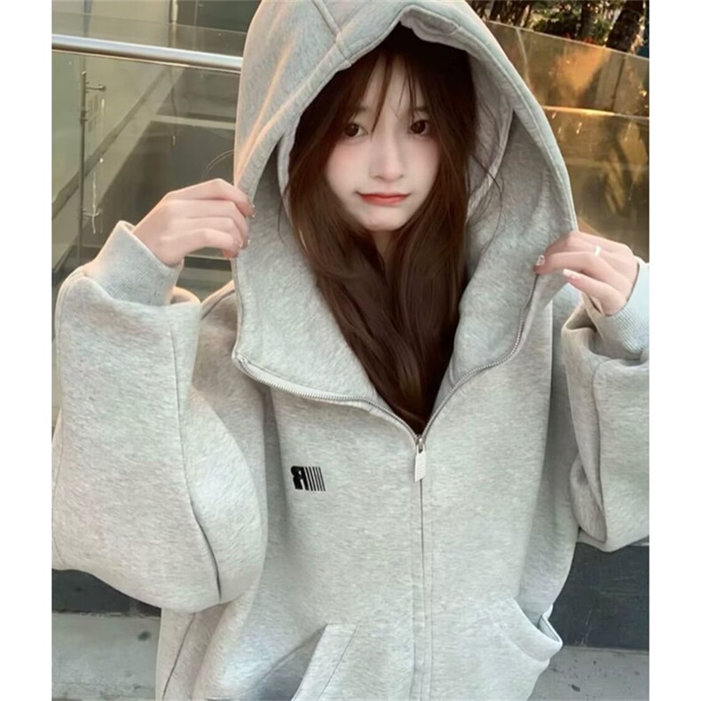 小众拼接设计高领宽松拉链外套春秋情侣连帽衫卫衣WY71，女装短外套，星座1116A（原606A-3）