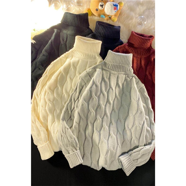 9624-特P45男士高领毛衣潮流打底线衣青年纯色麻花针织衫男女同款,男装T恤,电商D310B