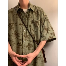 夏季日系复古港味短袖花衬衫男女设计感小众宽松休闲衬衣CS79-P32，男装衬衫，星座1008