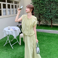 温柔风甜美浅绿色衬衫半身裙套装女夏2025新款独特漂亮显瘦两件套，女装套装/套裙，浙宝301