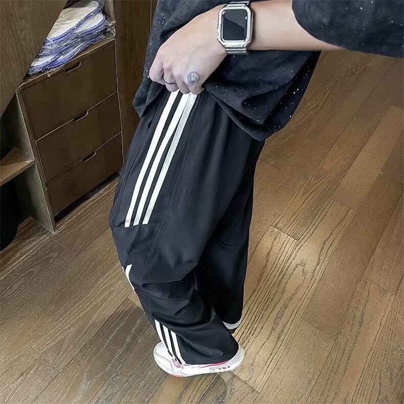 三条杠裤子男夏季宽松直筒潮流百搭运动高街青年休闲裤L5211-p38,男装休闲裤,星座1008